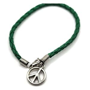 Vintage Peace Bracelet Green Braided Cord 8in